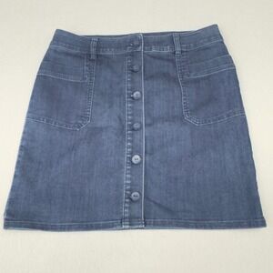 prAna Blue Denim Button Front‎ Pocket Skirt Casual Women's Blue Sz 10